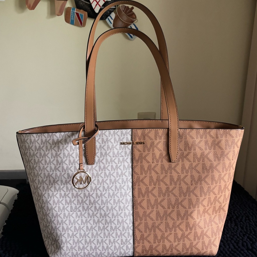 Michael Kors Cream and Tan Signature Tote